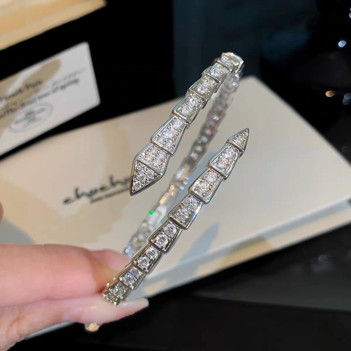 Silver Snake Bracelet with Crystals - photo 4