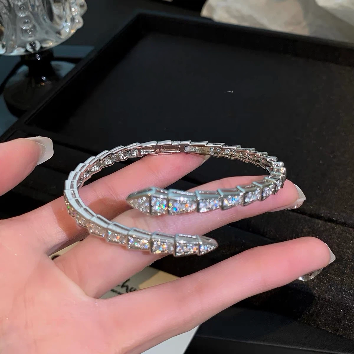 Silver Snake Bracelet with Crystals - photo 5
