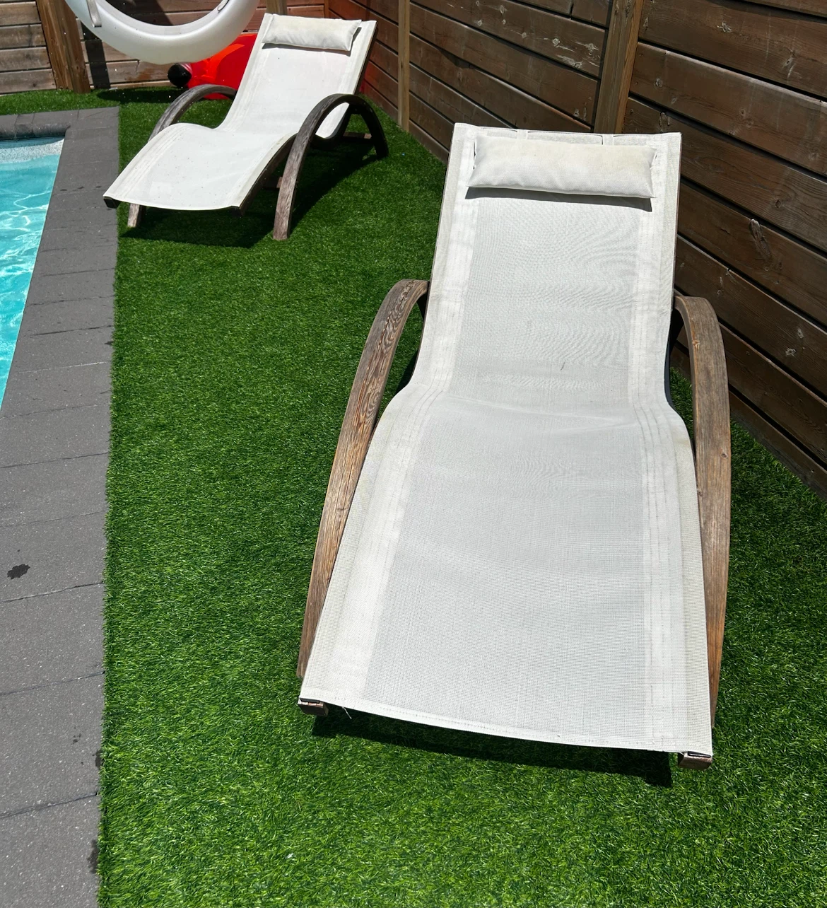 Pair Wooden Lounger Chair with Cushion
