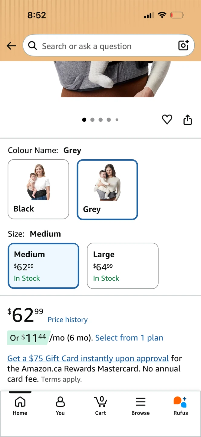 Momcozy Hip Seat Baby Carrier - Grey, Medium