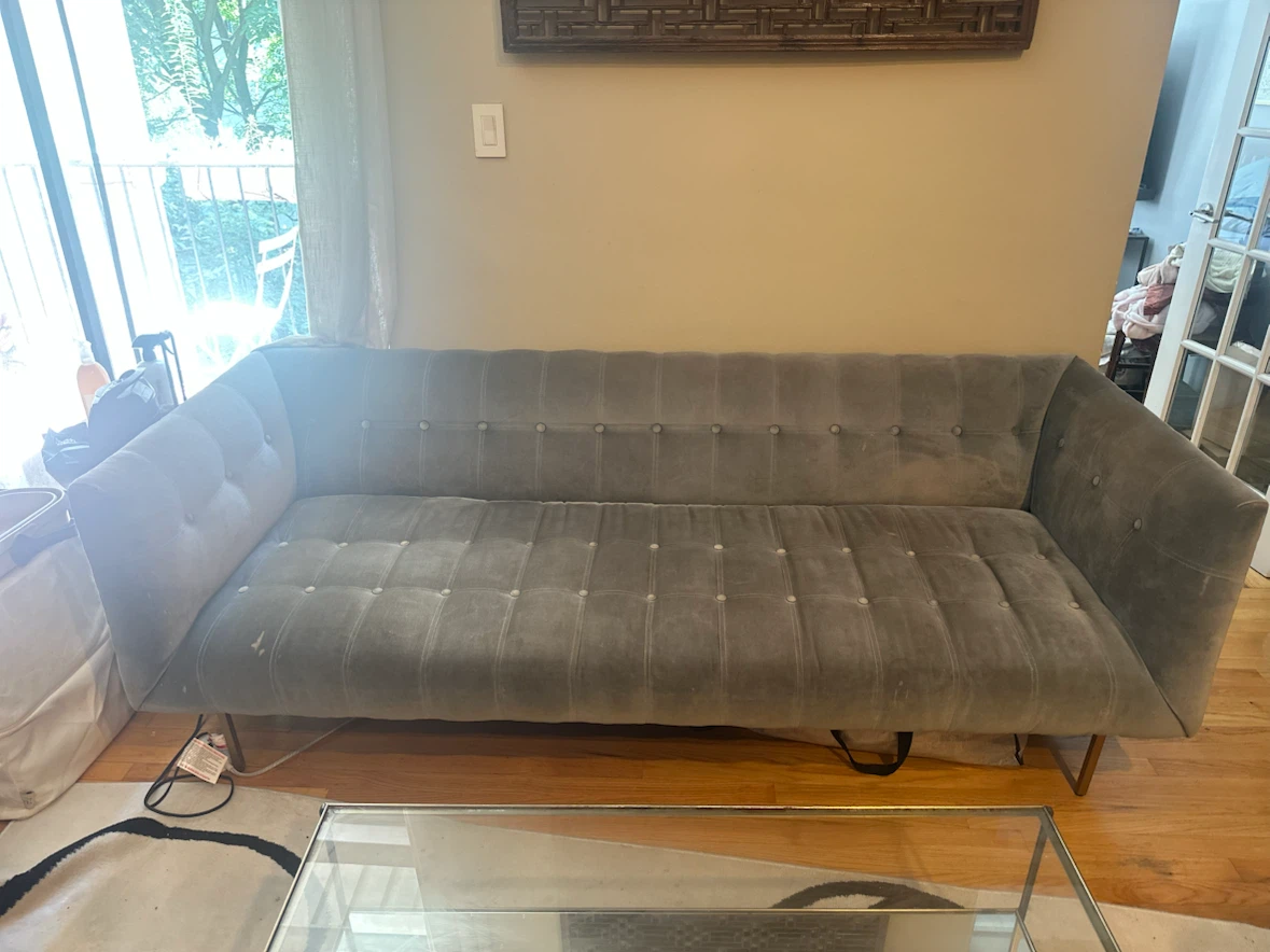 Gray Modern Velvet Tufted Tuxedo Sofa - photo 2