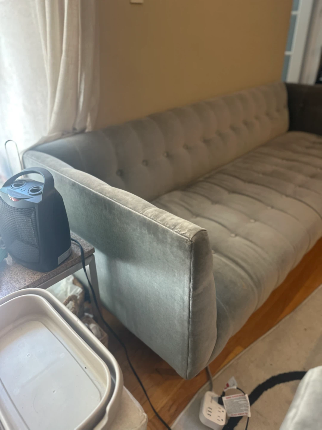 Gray Modern Velvet Tufted Tuxedo Sofa