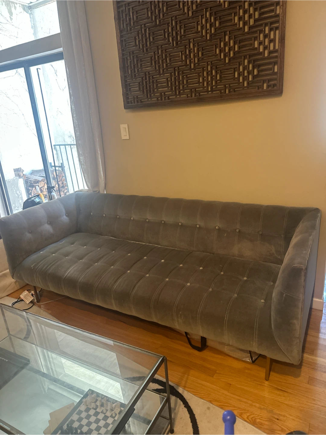 Gray Modern Velvet Tufted Tuxedo Sofa - photo 5