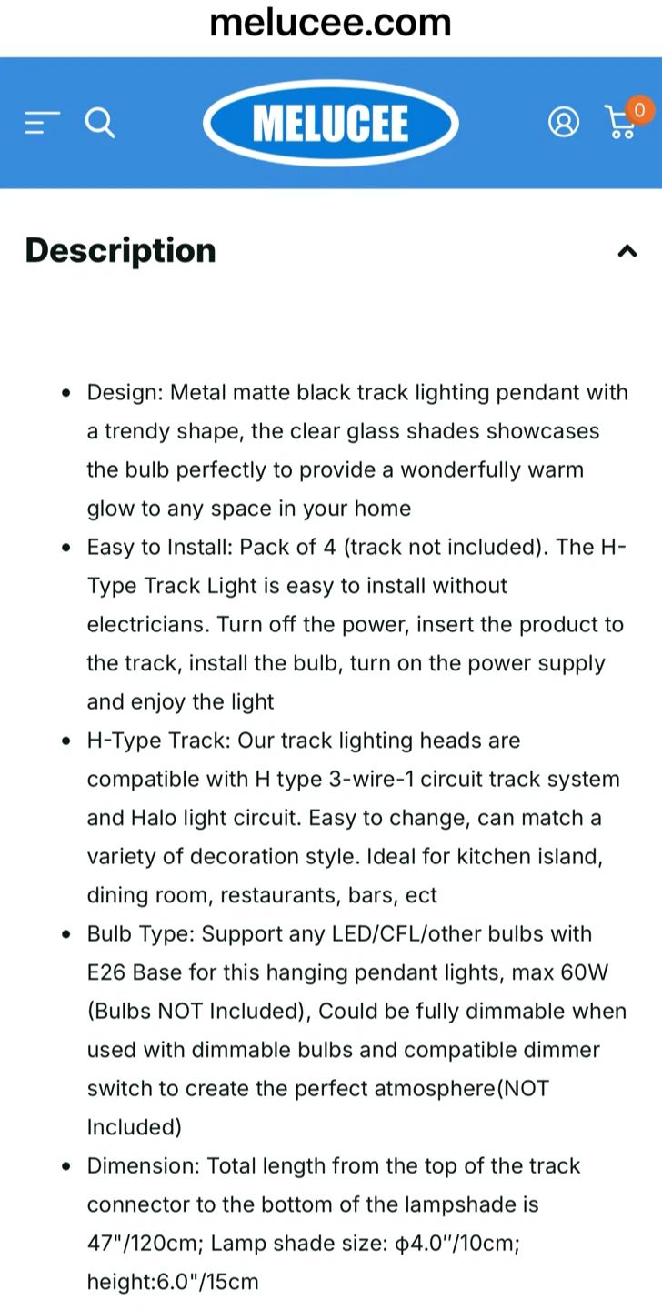MELUCEE 4 Pack Black Track Lighting Pendants - photo 4