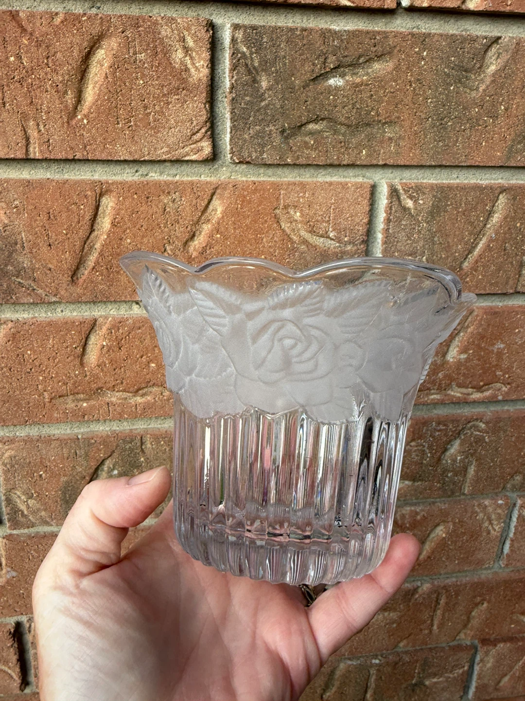 Frosted Glass Rose Candle Holder