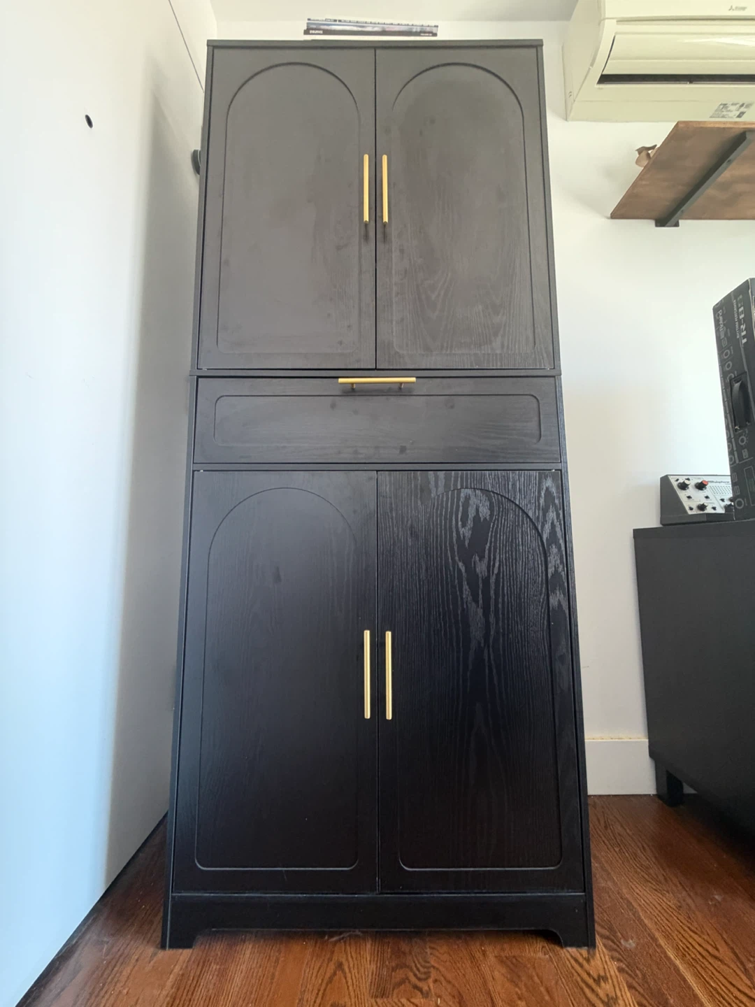 Black Tall Storage Cabinet with Arched Doors