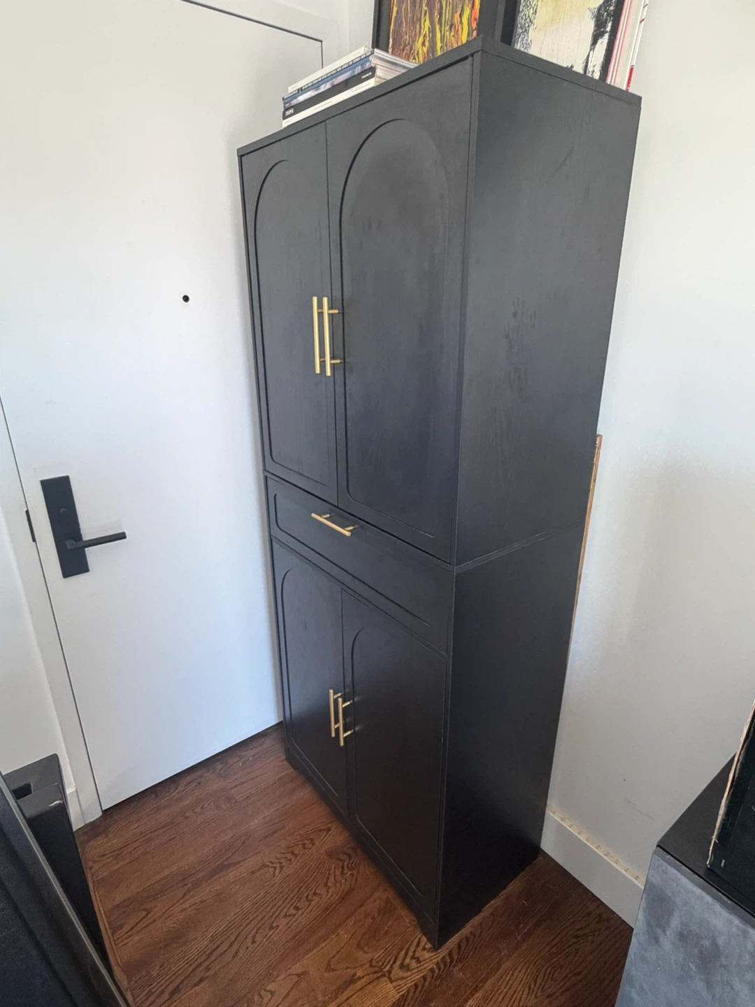 Black Tall Storage Cabinet with Arched Doors - photo 2