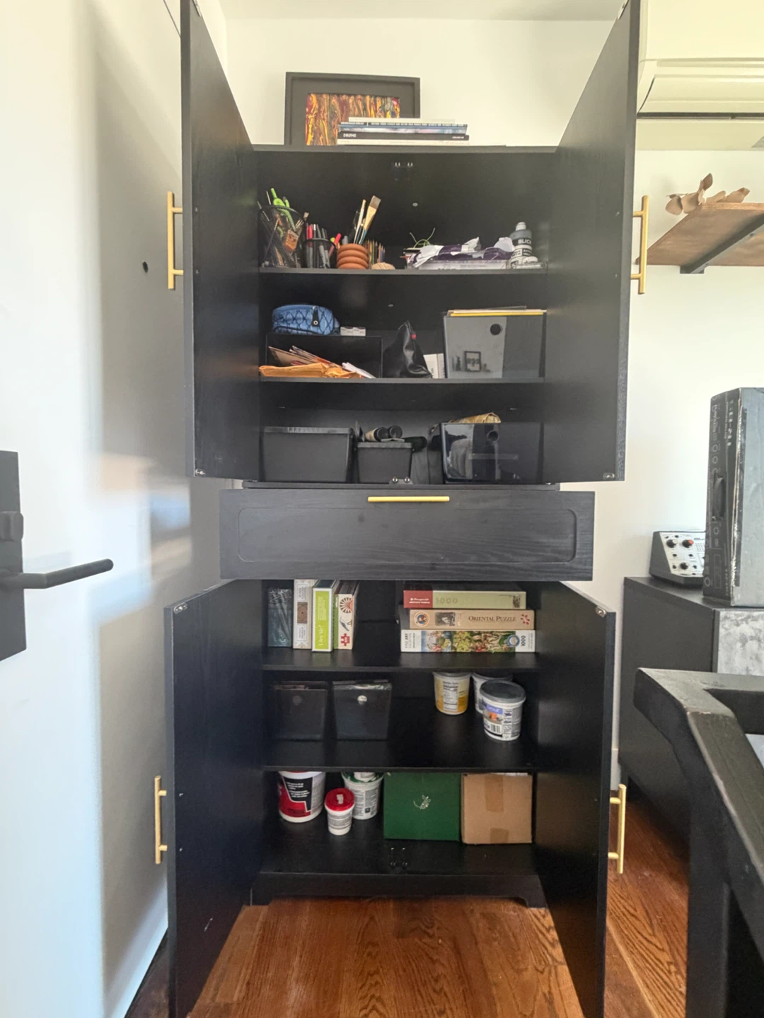 Black Tall Storage Cabinet with Arched Doors - photo 3