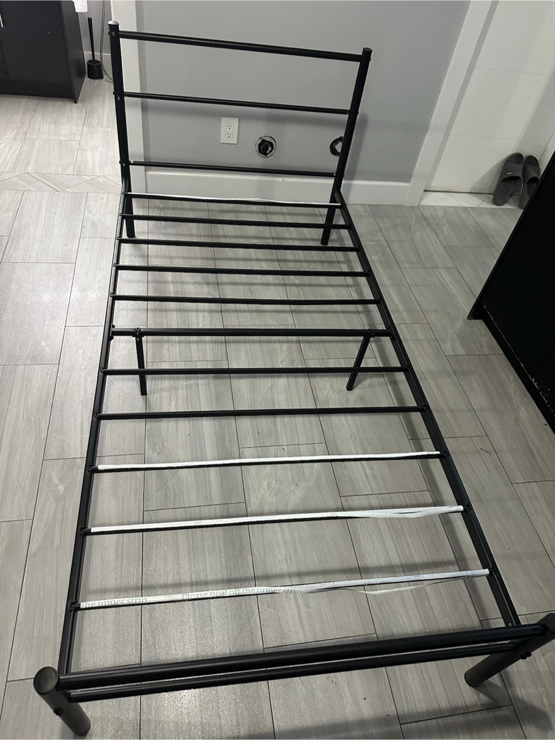 Black Metal Bed Frame with Mattress