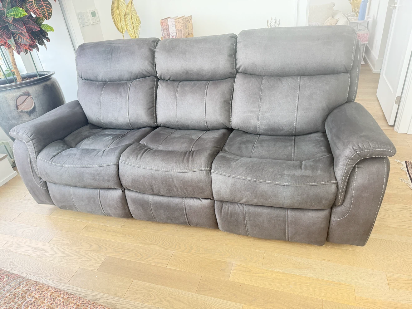 Grey 3-Seater Recliner Sofa with USB Ports