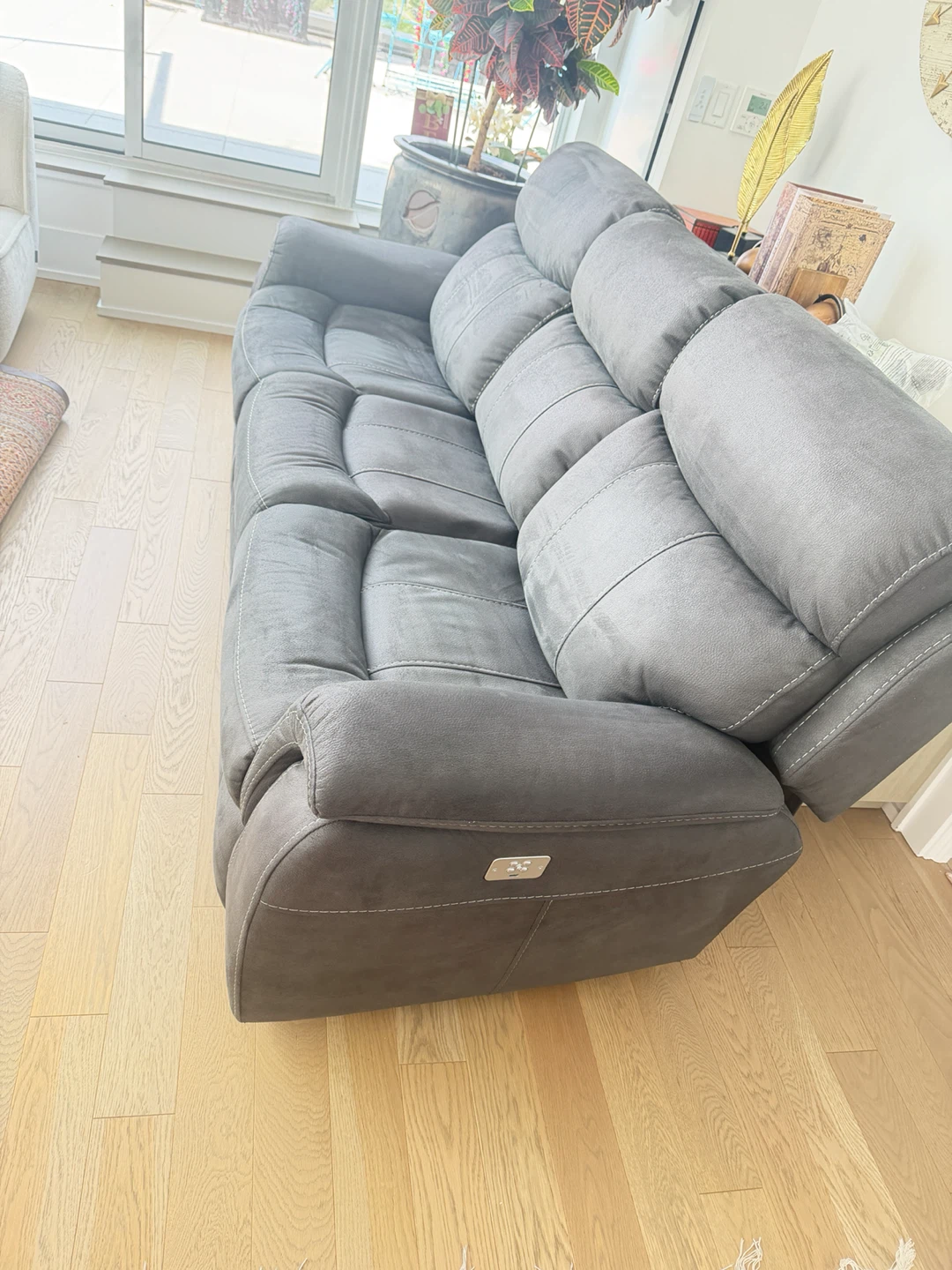 Grey 3-Seater Recliner Sofa with USB Ports - photo 2
