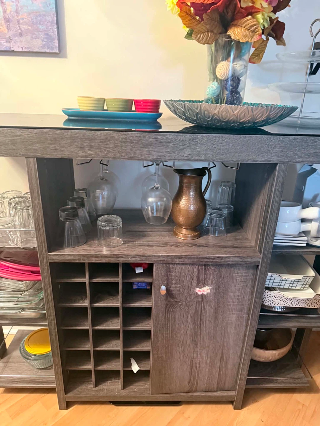 Wooden Bar Cabinet with Glass Holder