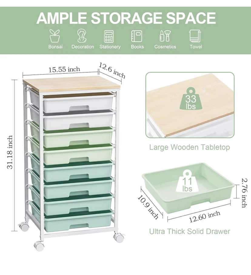 SYKIARIOL Rolling Storage Cart with 8 Drawers - photo 2