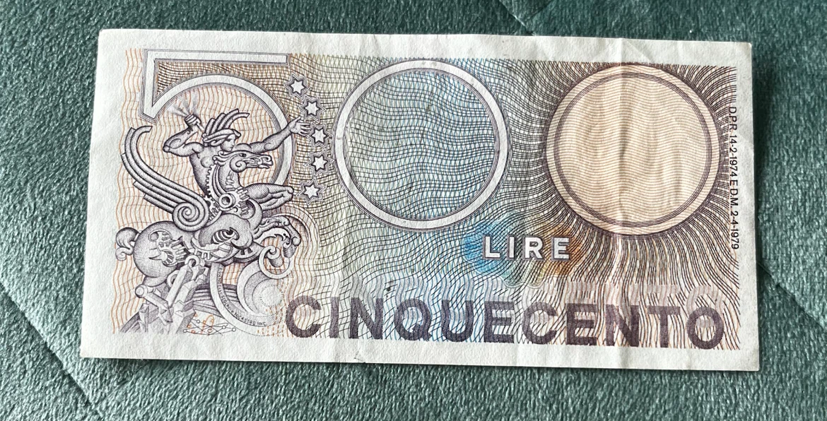 1974-vintage Italy 500 Lire Banknote