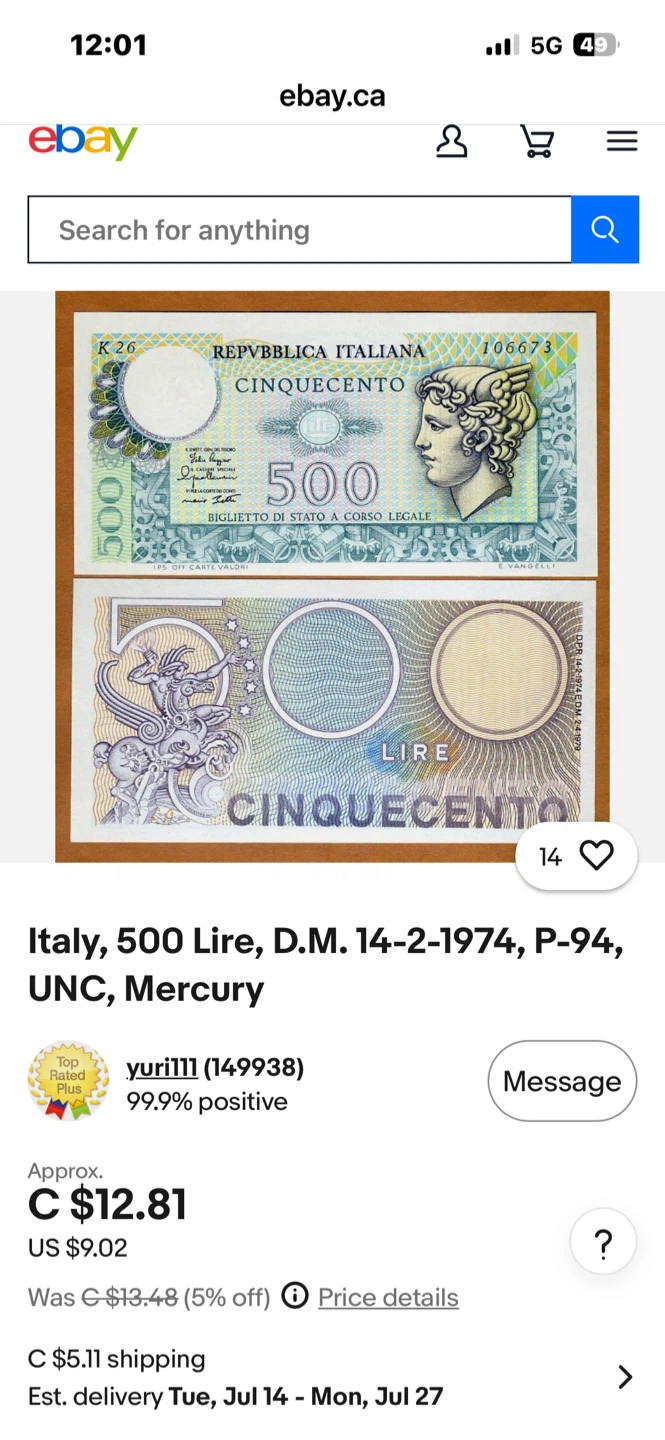 1974-vintage Italy 500 Lire Banknote - photo 2