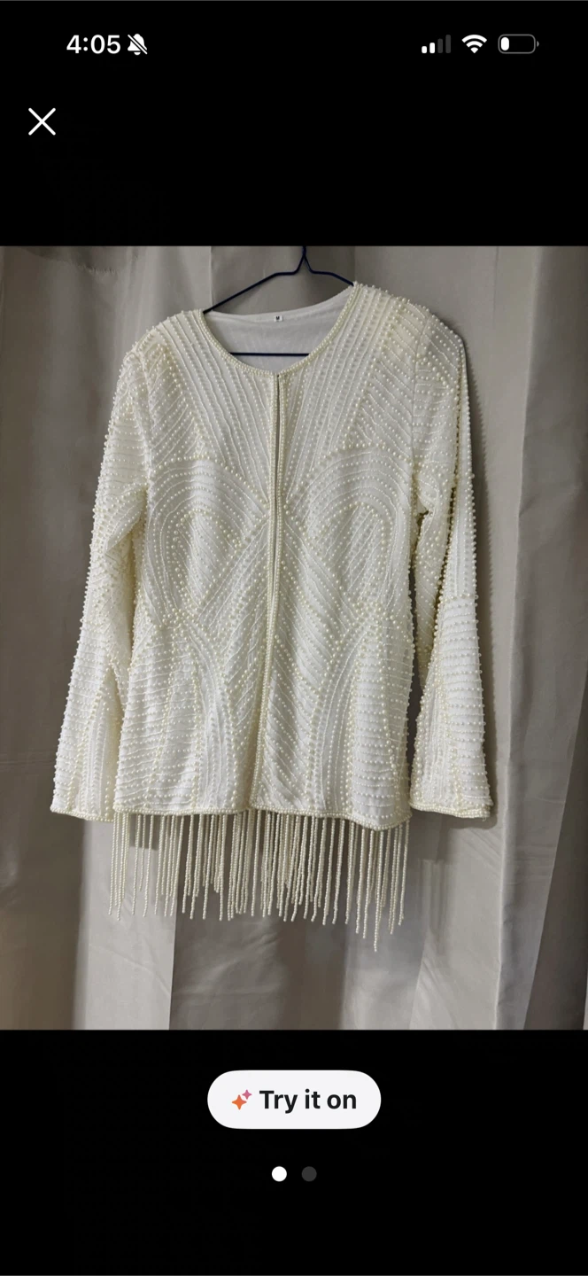 White Beaded Jacket with Fringe