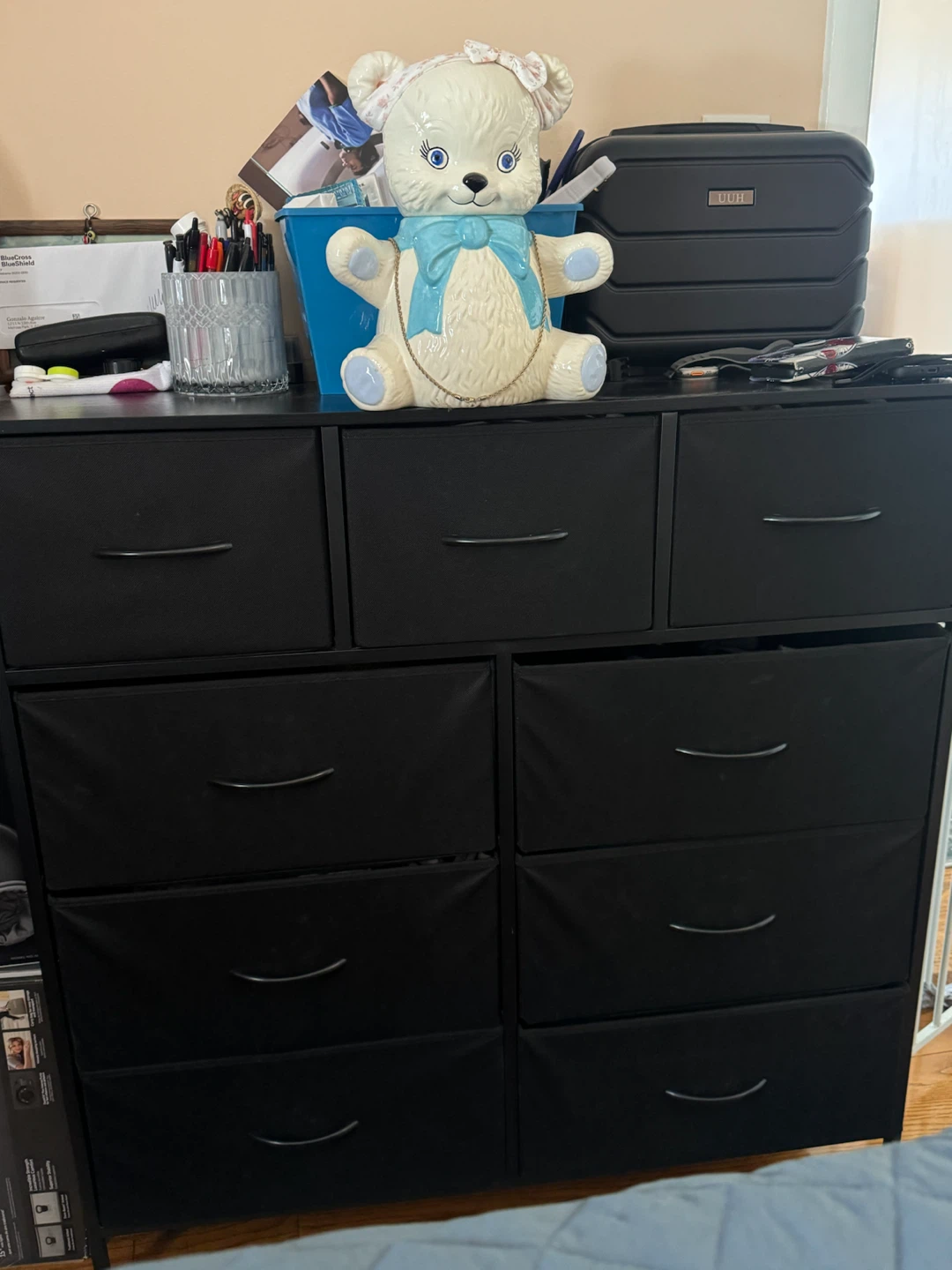 Black 9-Drawer Fabric Dresser