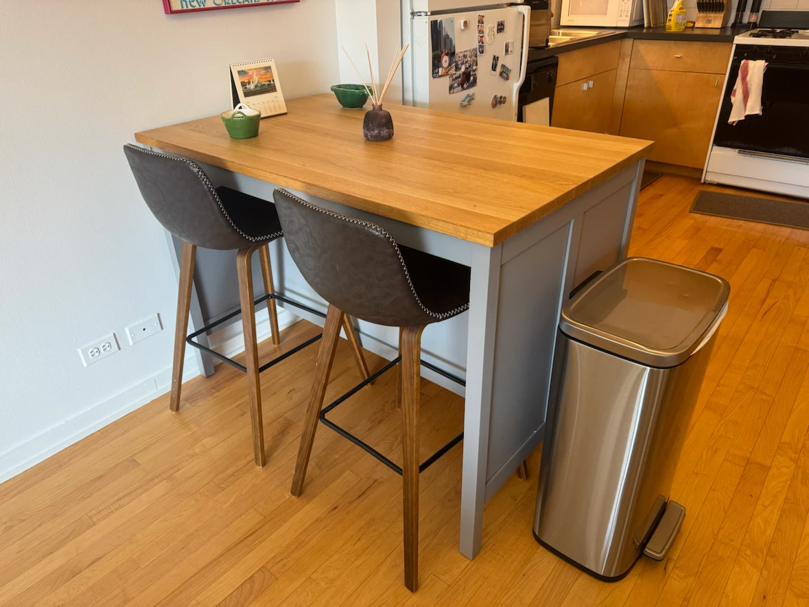 Wood Top Kitchen Island with Gray Base