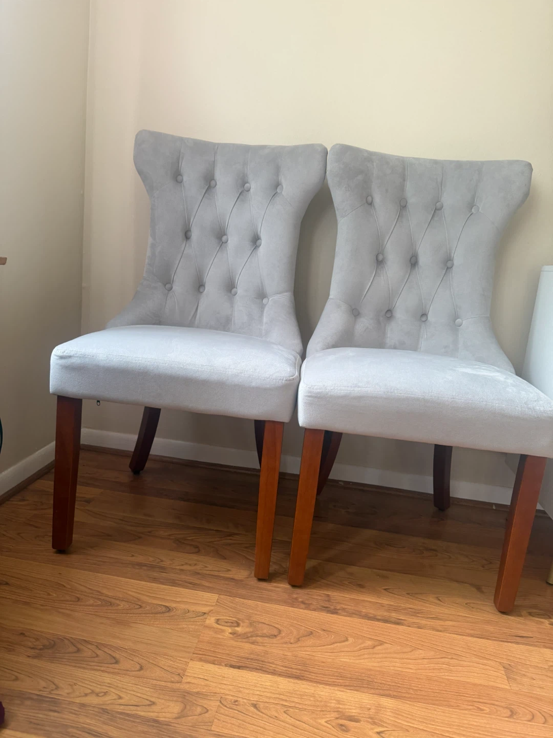Set of 2 Light Gray Tufted Dining Chairs - photo 2