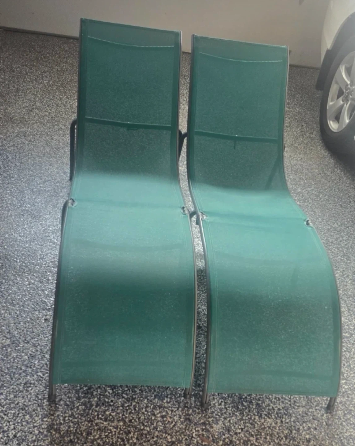 Pair of Green Patio Lounger Chairs