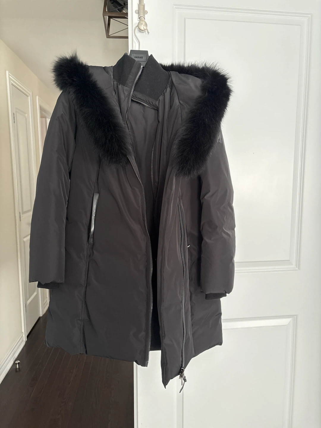 Mackage Black Down Puffer Coat with Fur Trim