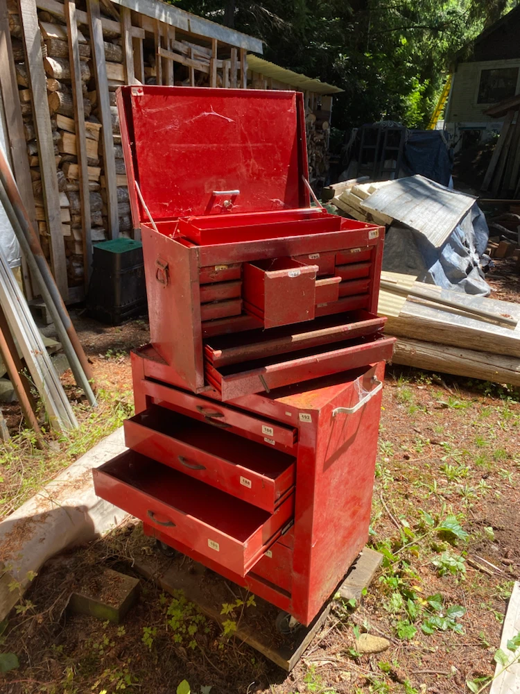 Red Metal Toolboxes with Drawers