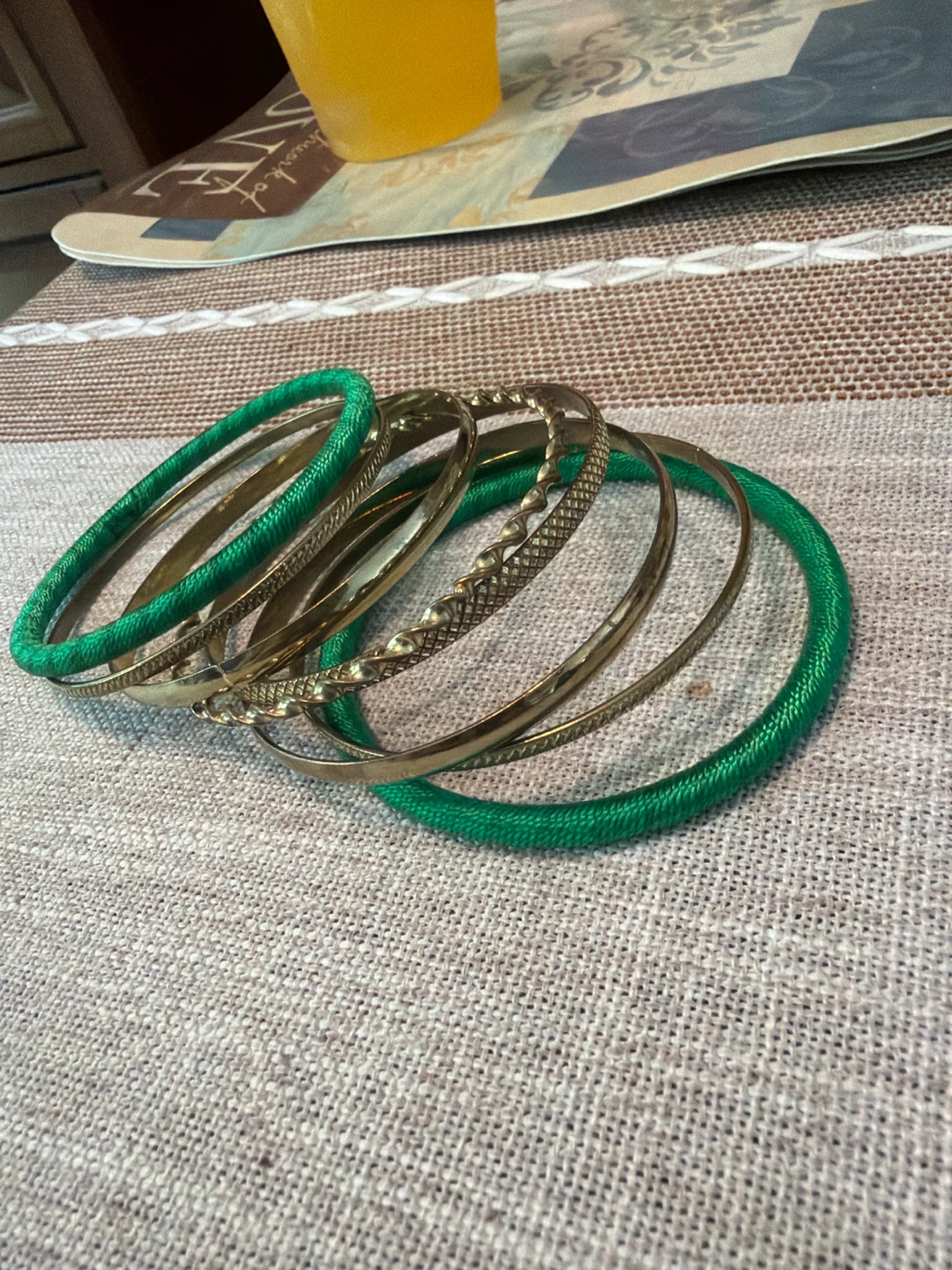 Set of 7 Gold Plated and Green Bangles - photo 2