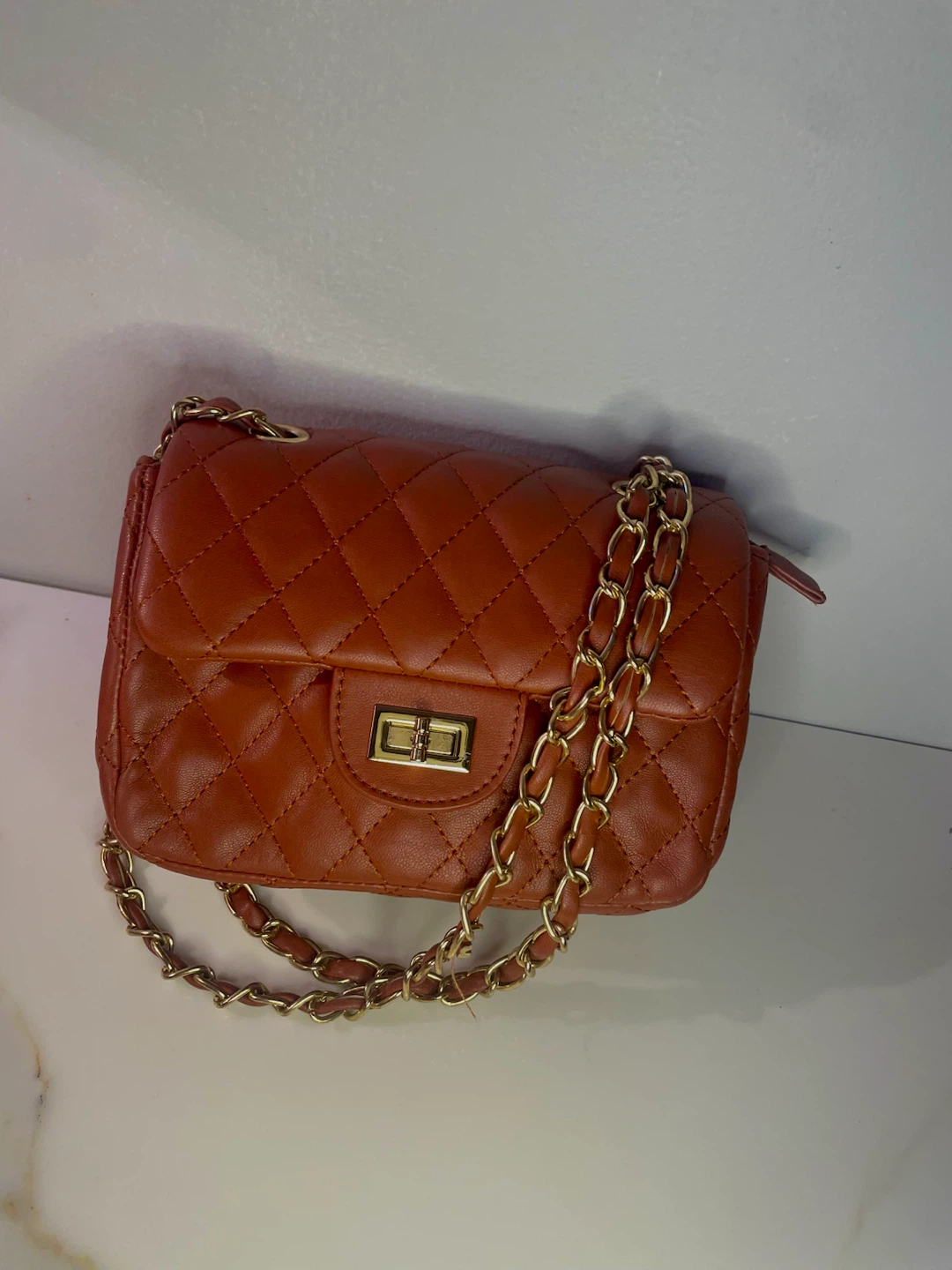 Quilted Chain Shoulder Bag - Brown