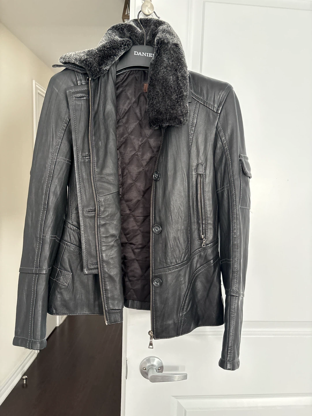 Daniel Hechter Leather Jacket with Fur Collar