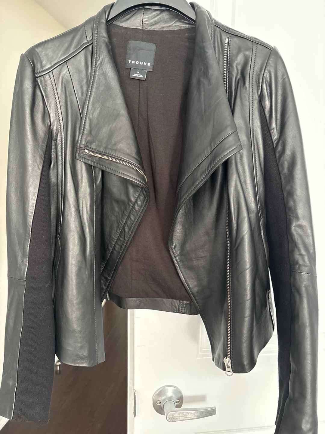 TROUVE Black Leather Moto Jacket