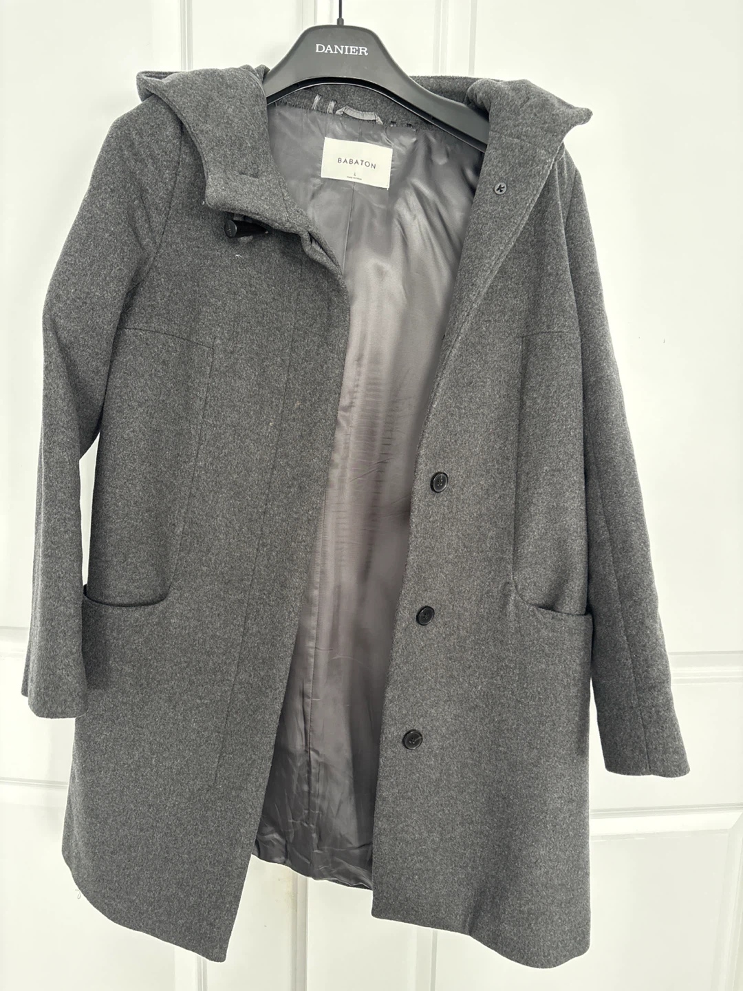 Babaton Grey Hooded Wool Coat - Size L