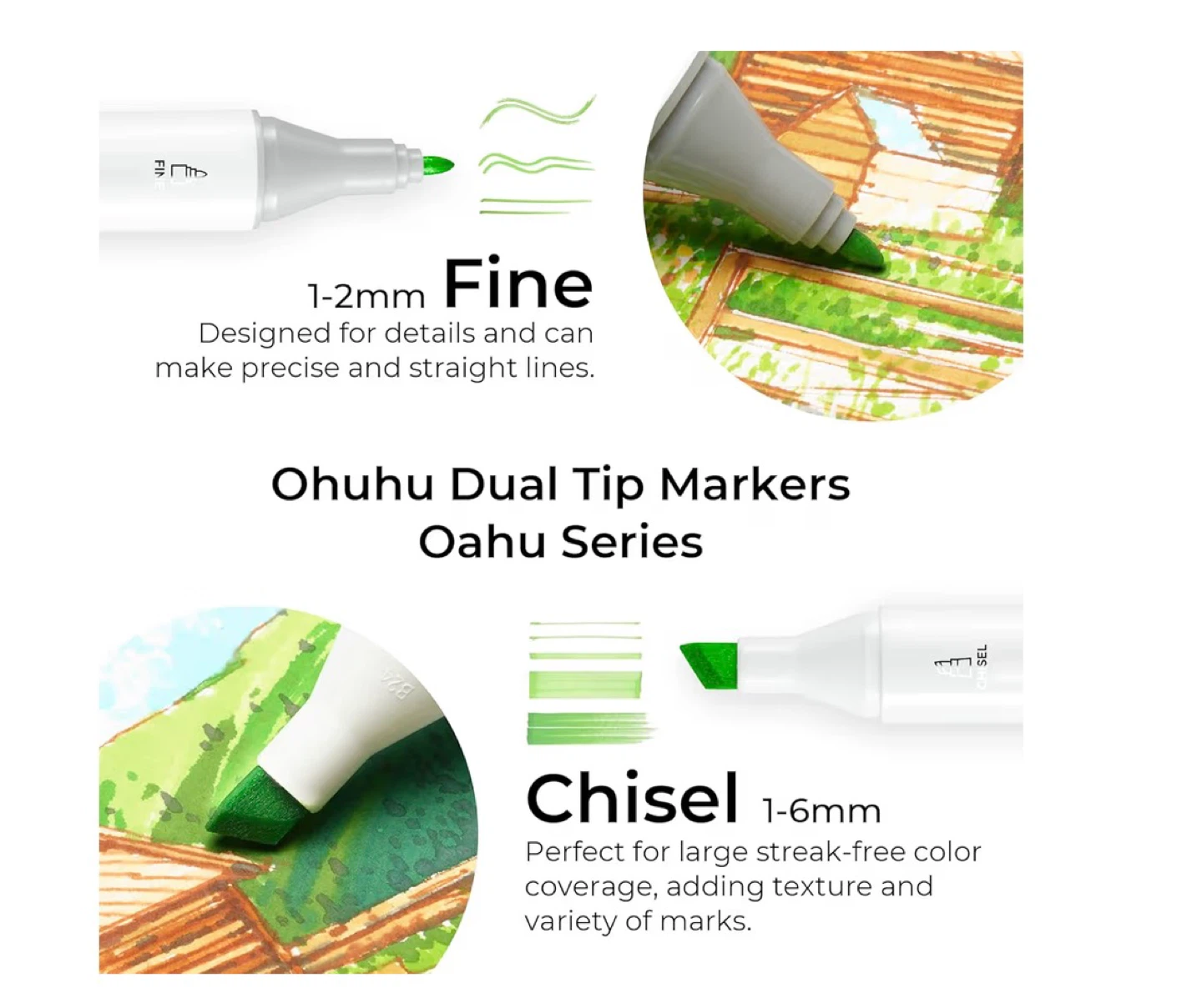 New Ohuhu 60 Colours Dual Tips Alcohol Markers (Fine & Chisel) - photo 2