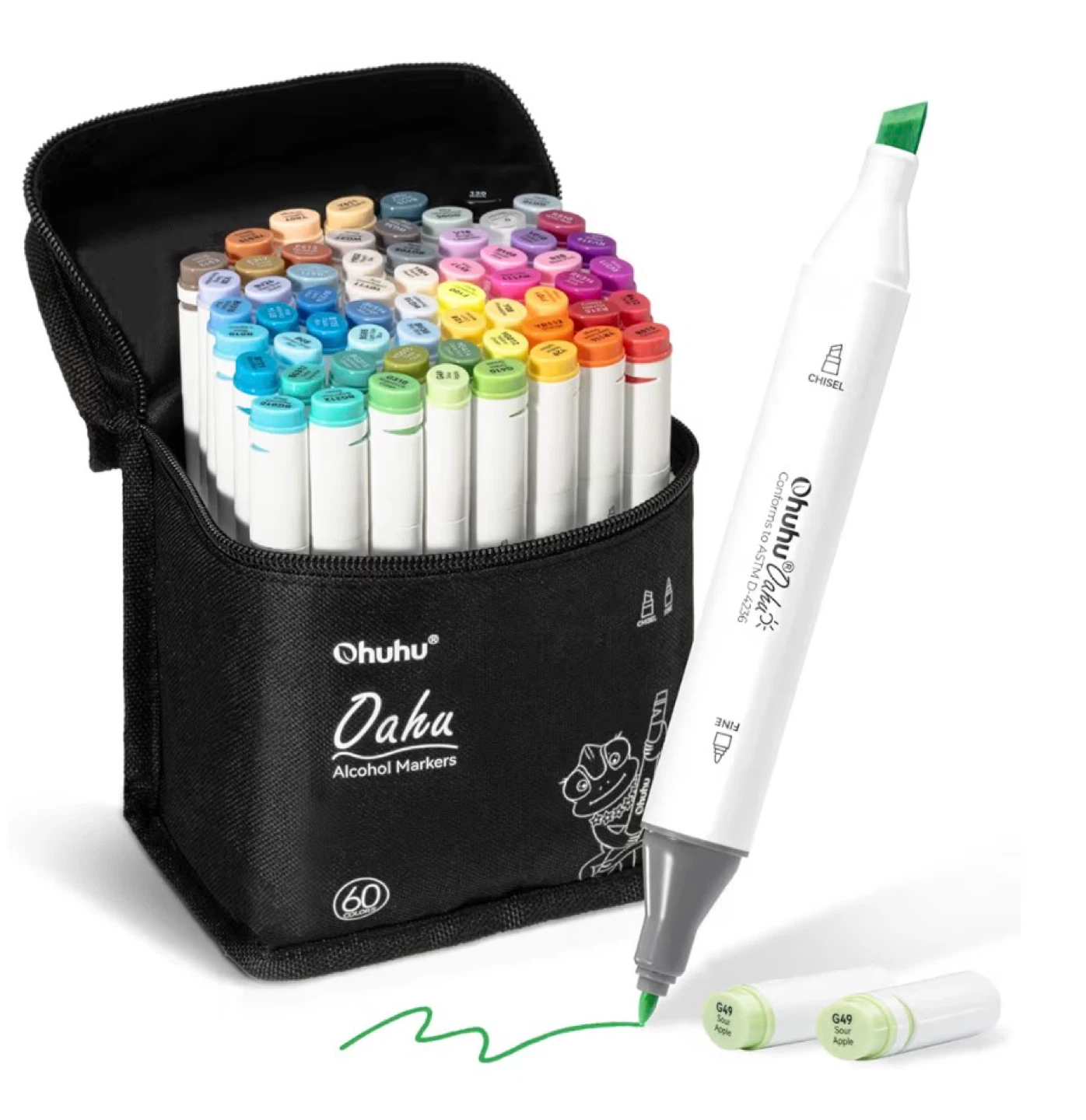 New Ohuhu 60 Colours Dual Tips Alcohol Markers (Fine & Chisel)