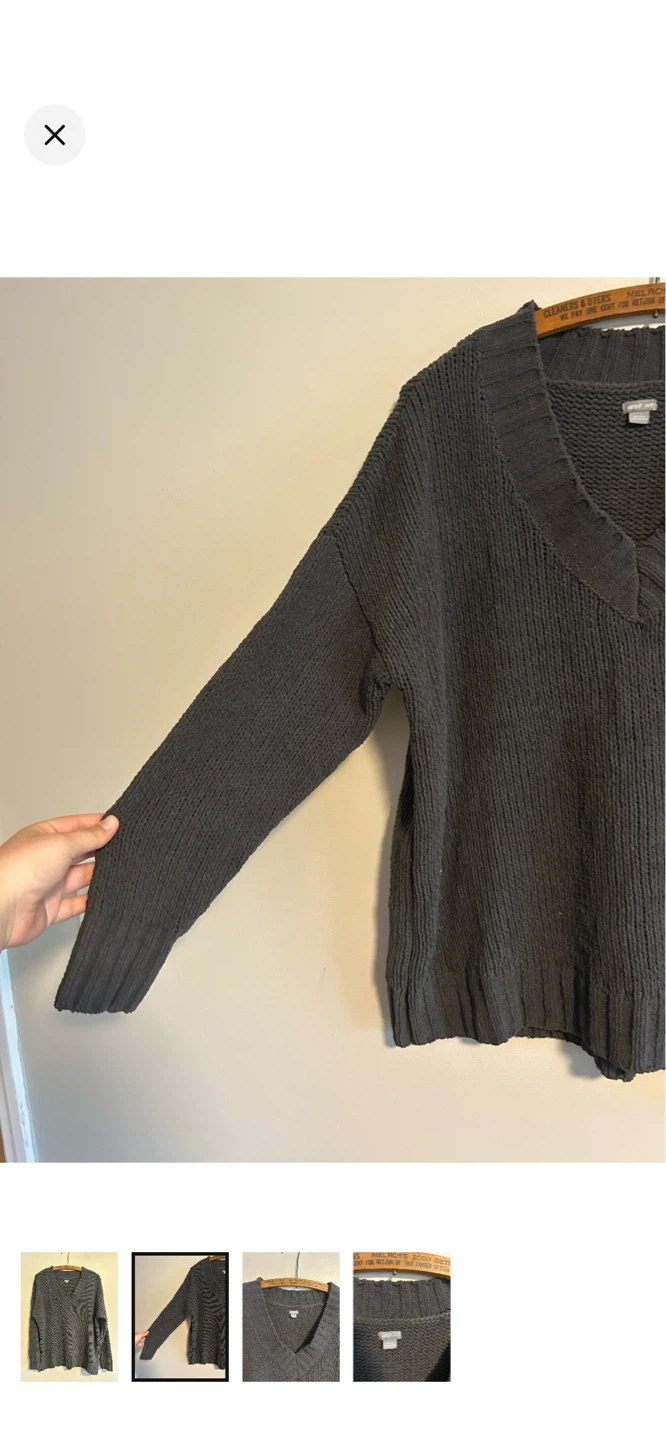 Aerie Charcoal V-Neck Chunky Knit Sweater - photo 2
