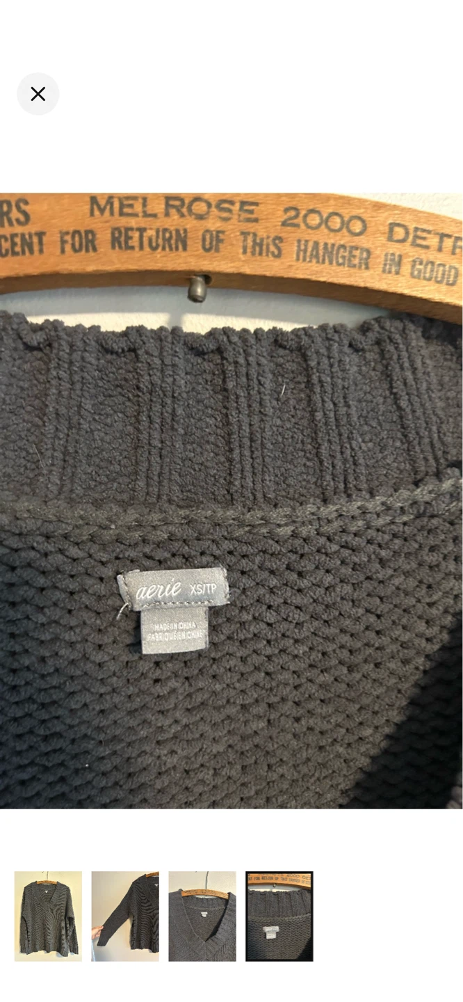 Aerie Charcoal V-Neck Chunky Knit Sweater - photo 4
