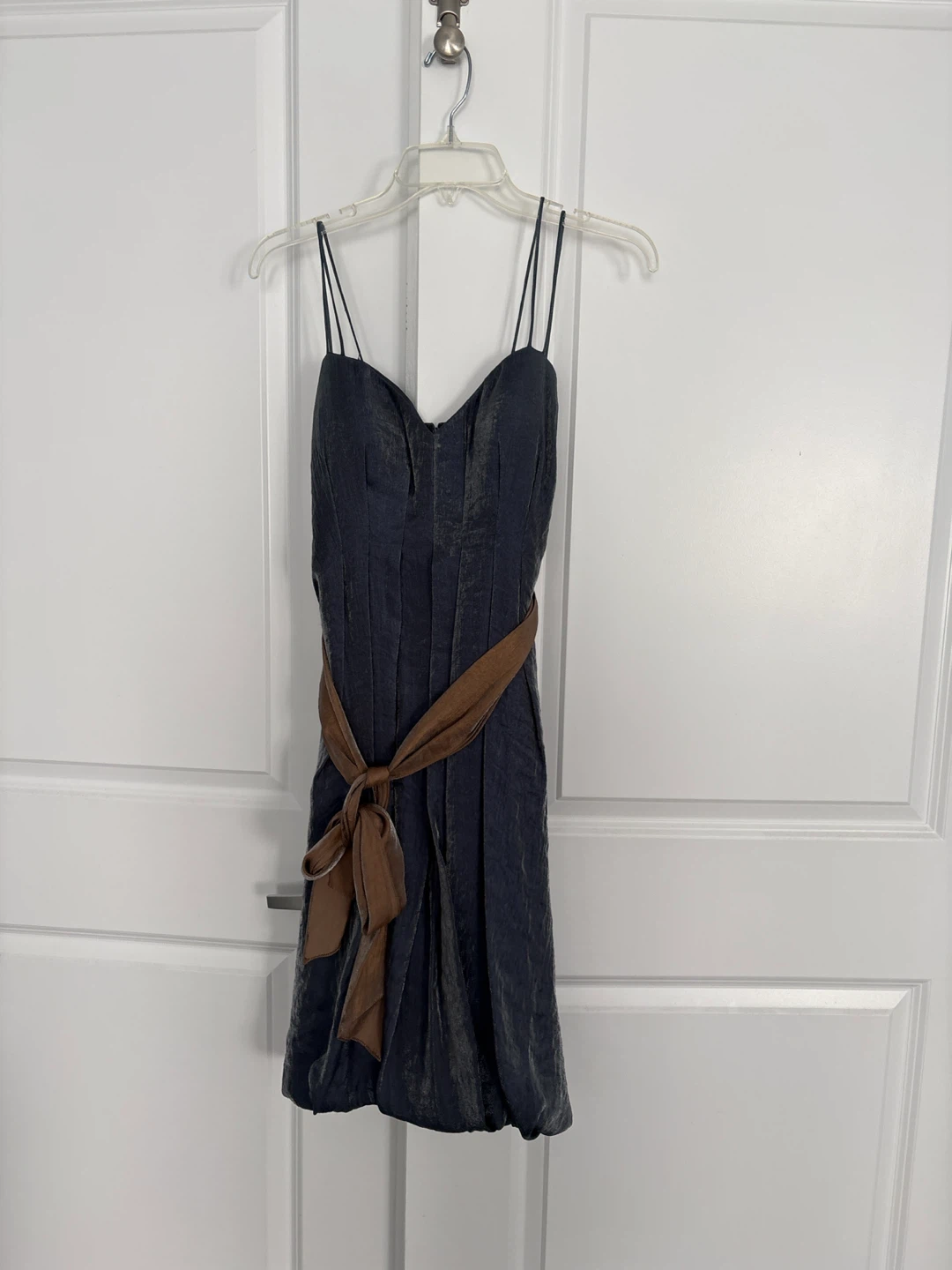 Dark Blue Strappy Dress with Brown Sash