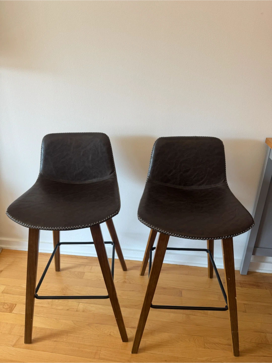 Set of 2 Dark Brown Faux Leather Bar Stools