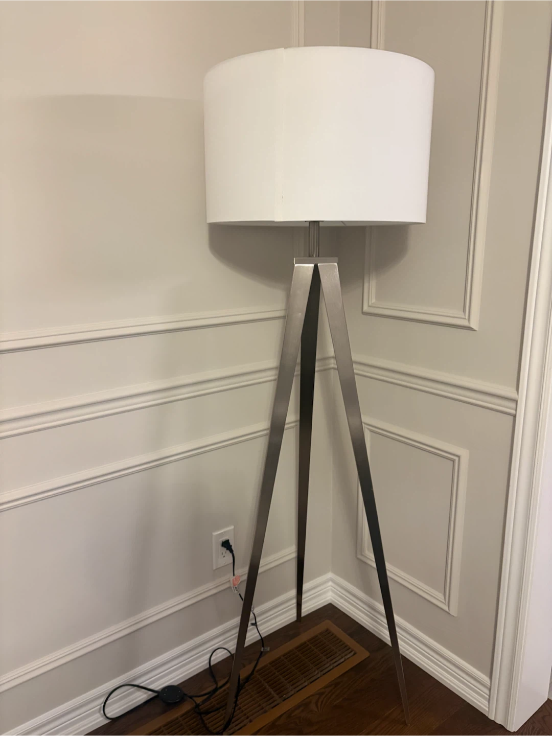 Tripod Floor Lamp with White Drum Shade