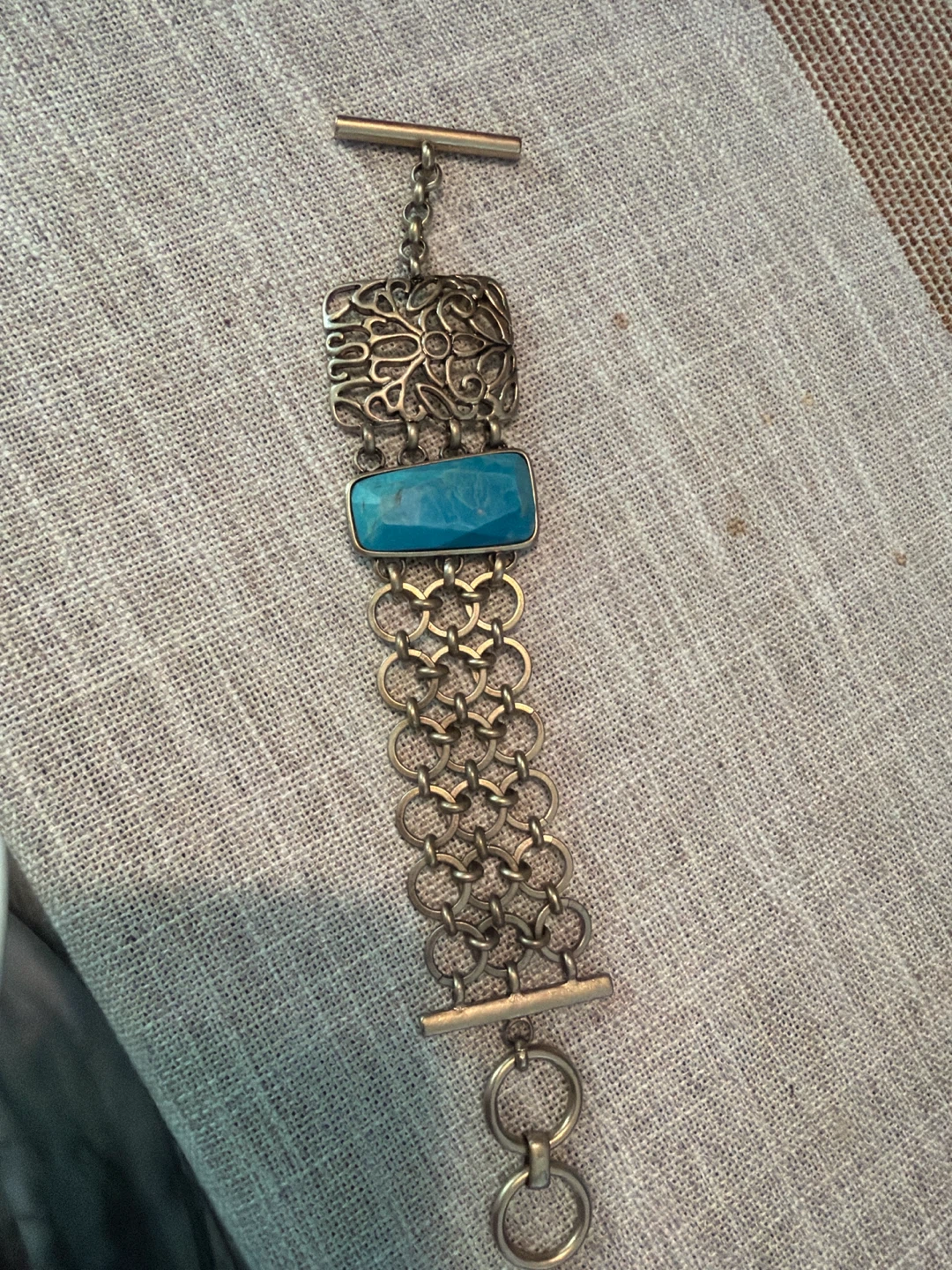 Turquoise & Silver Tone Chain Link Bracelet - photo 3