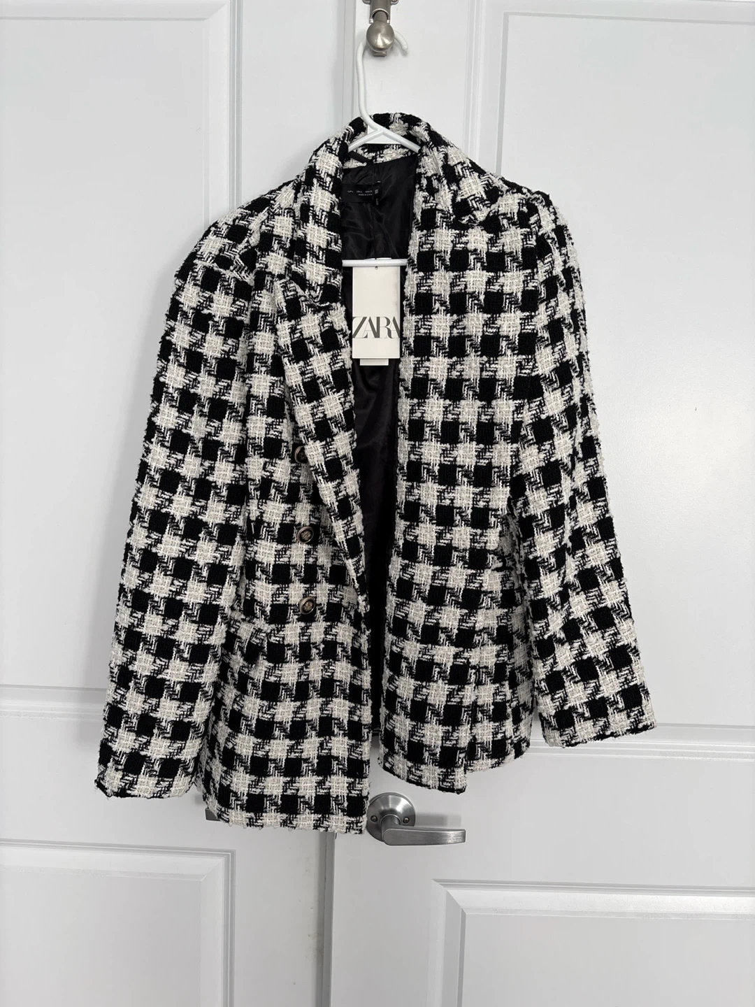 Zara Black and White Checkered Blazer