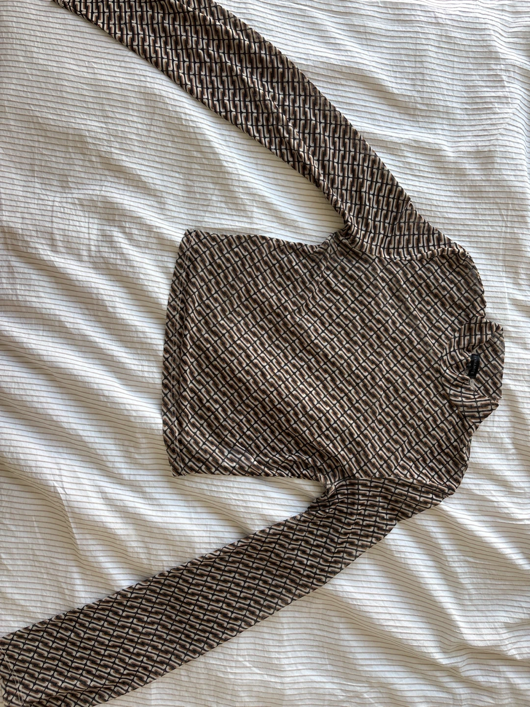 Brown Patterned Long Sleeve Crop Top - photo 2