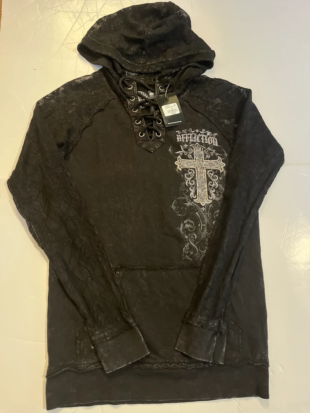 Affliction Black Lace Sleeve Hoodie