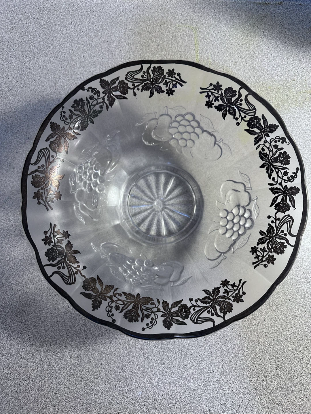 Vintage Glass Fruit Bowl with Silver Trim