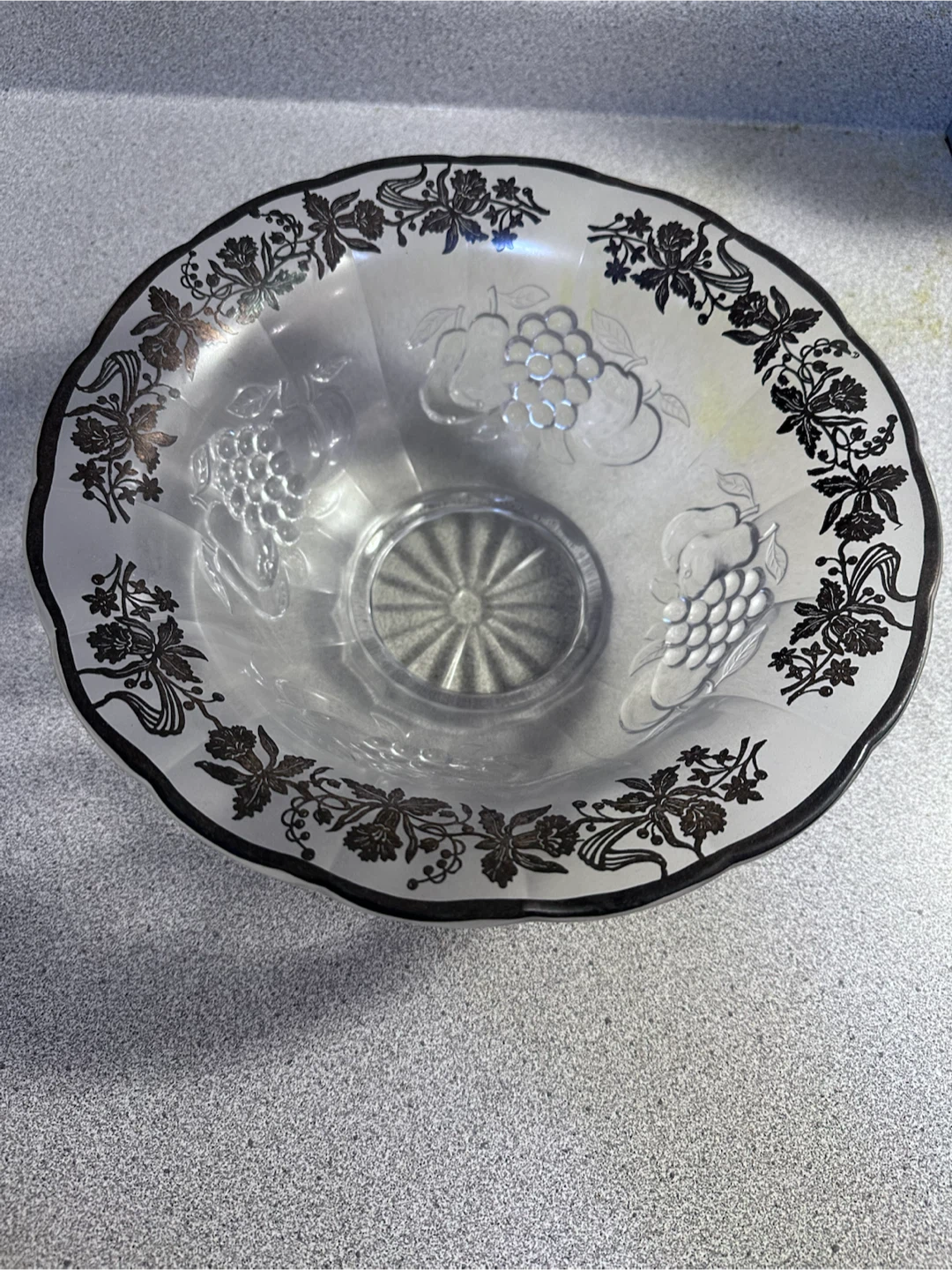 Vintage Glass Fruit Bowl with Silver Trim - photo 2