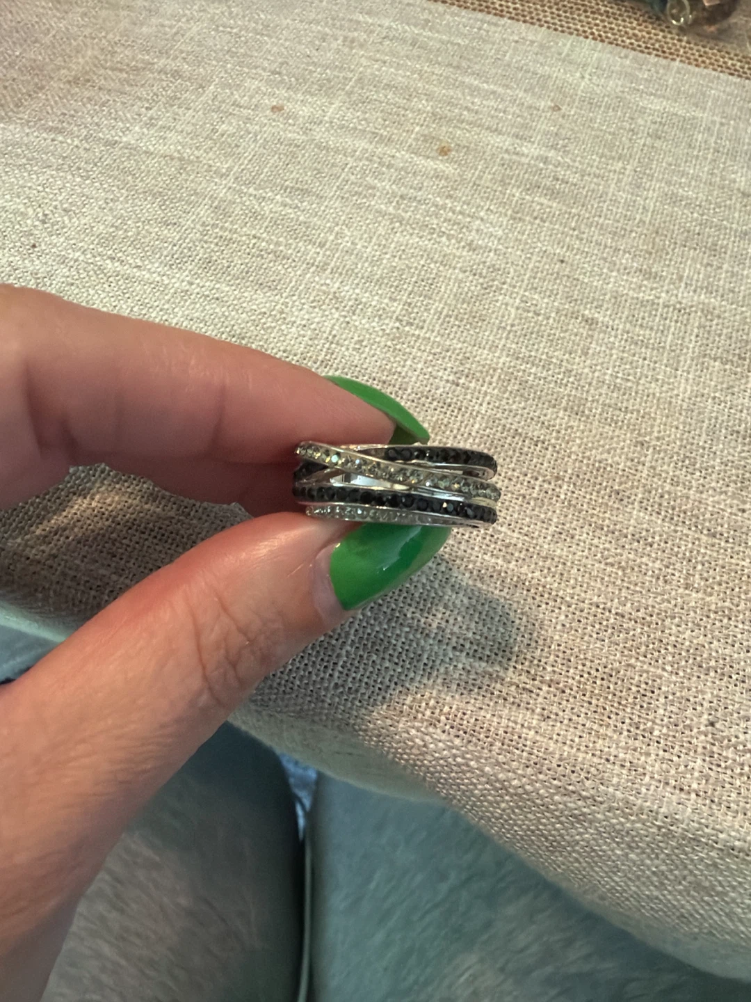 Stackable Ring with Clear and Black Stones - photo 3