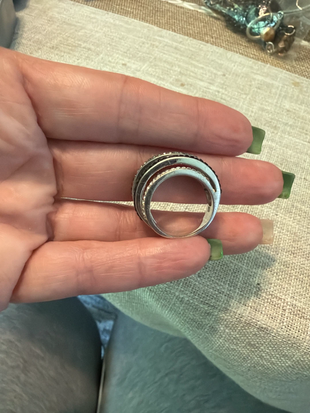 Stackable Ring with Clear and Black Stones - photo 4
