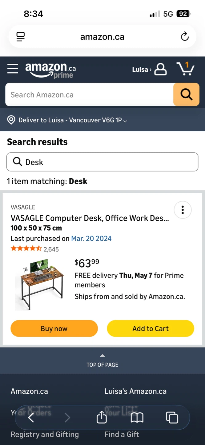 VASAGLE Computer Desk, Office Work Desk