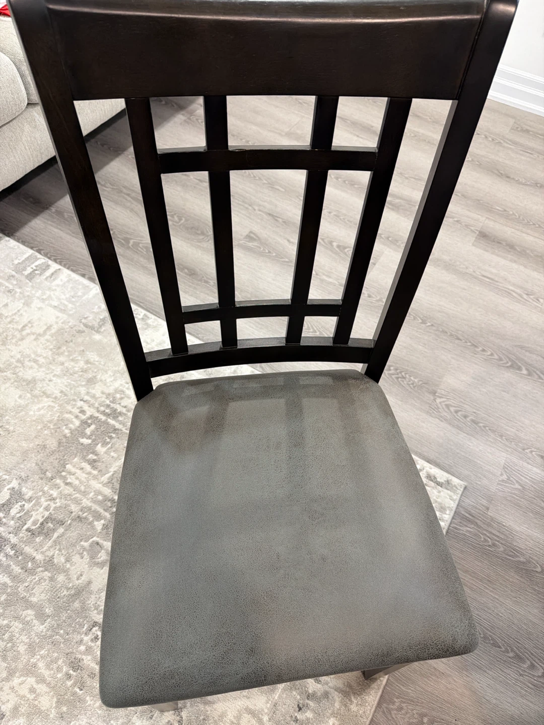 Dark Wood Dining Chair with Grey Upholstery