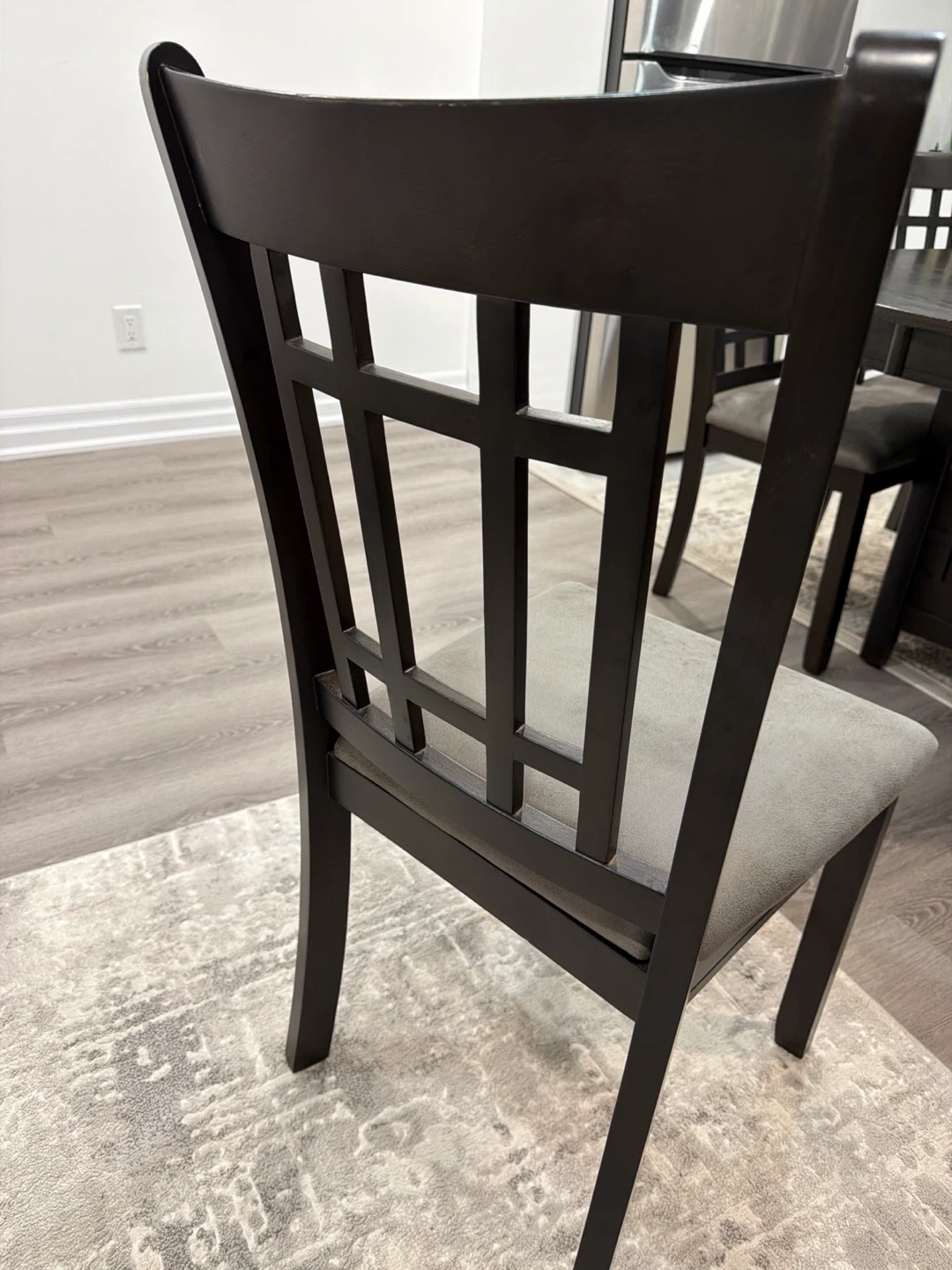 Dark Wood Dining Chair with Grey Upholstery - photo 2
