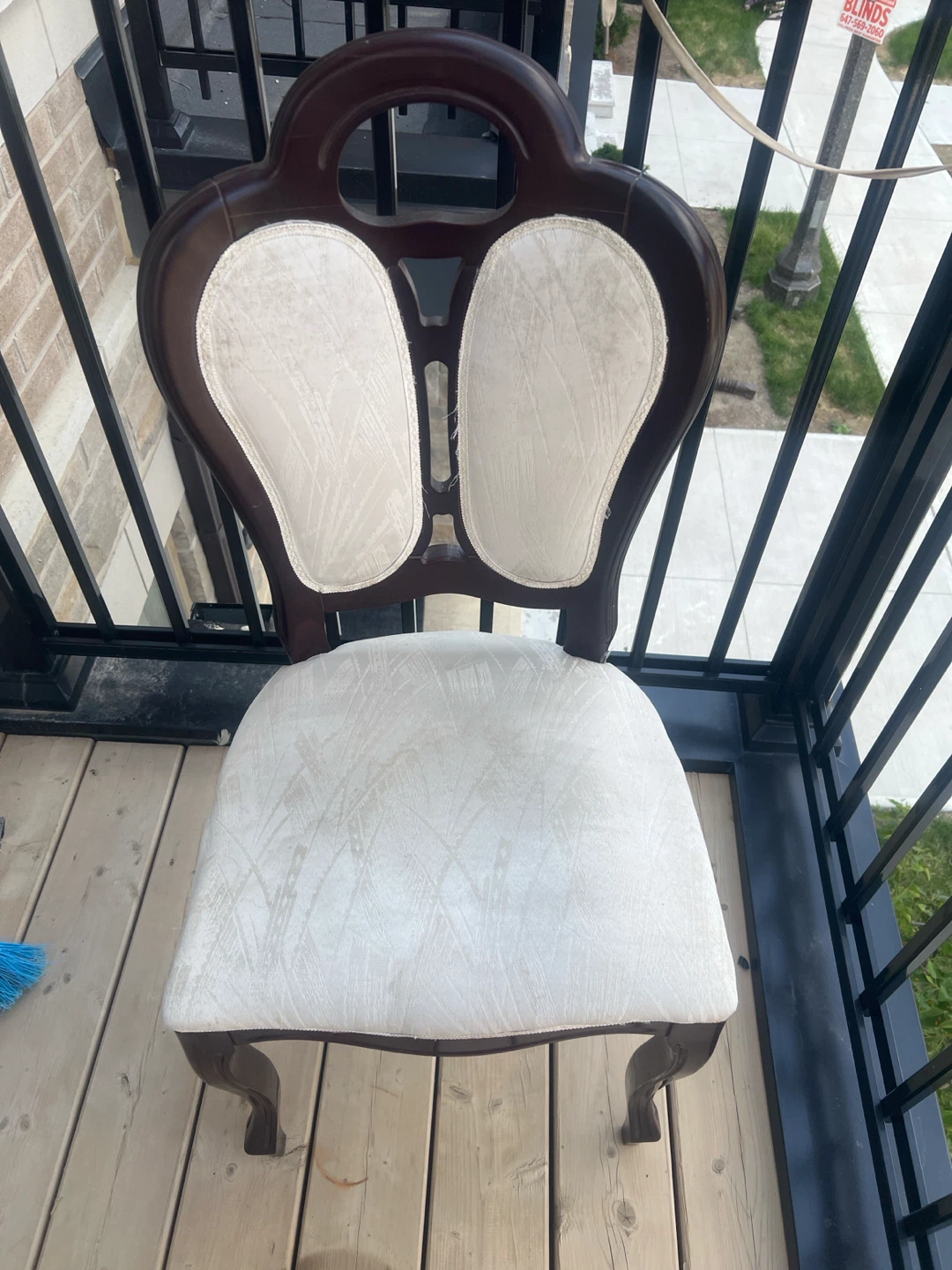Dark Wood Accent Chair with White Upholstery